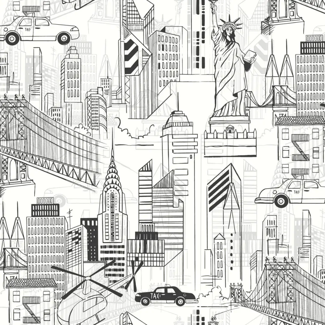 Papel pintado ciudad New York blanco
