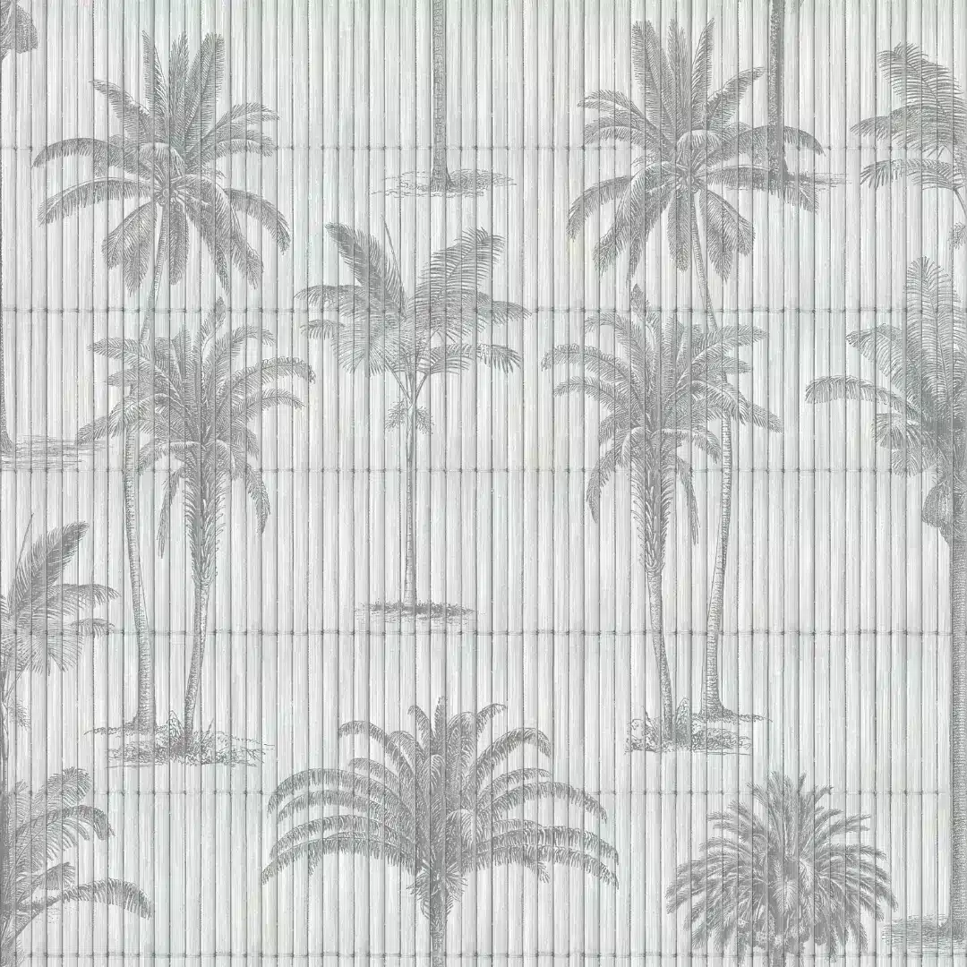 Papel pintado tropical con palmeras en gris