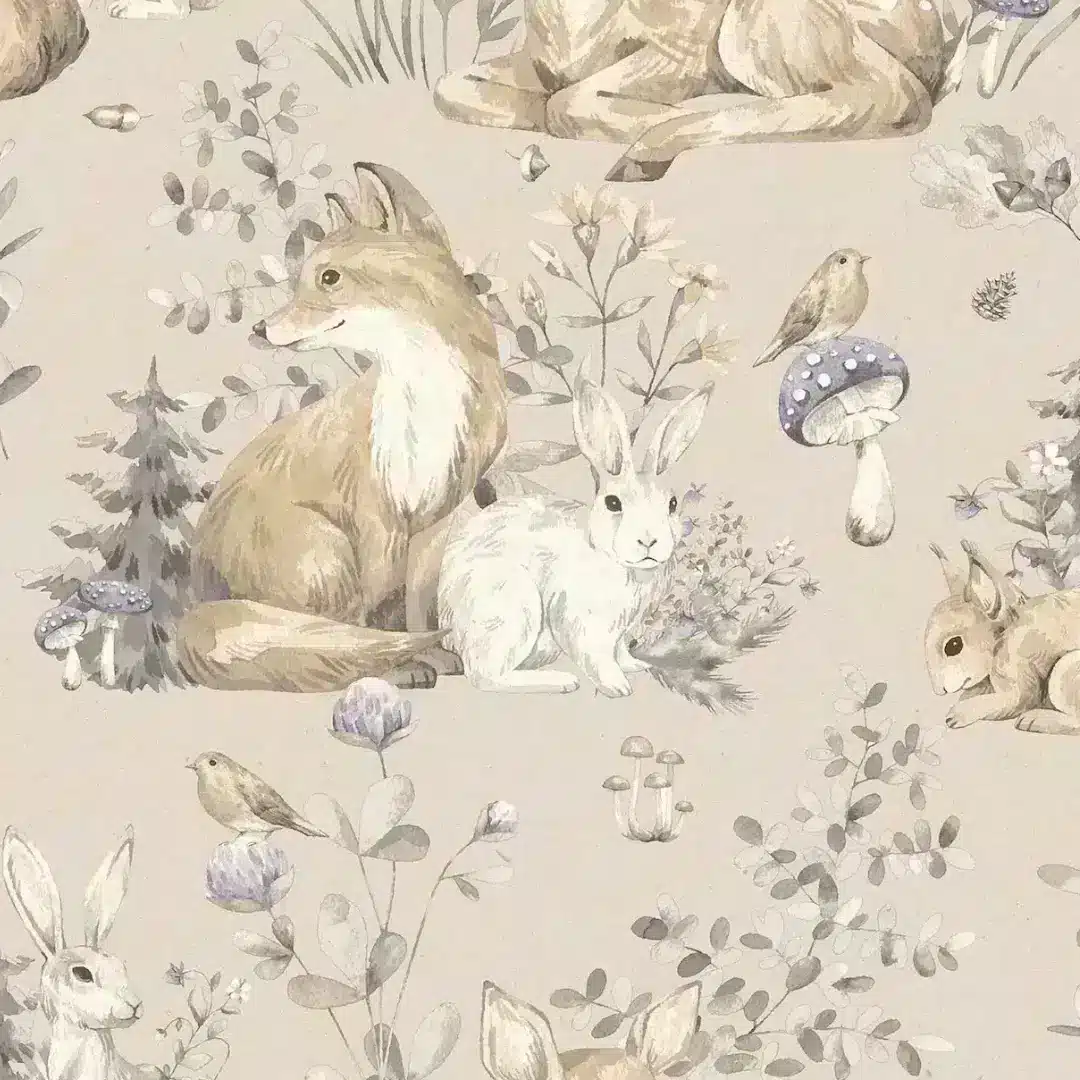 Papel pintado infantil zorros y conejos del bosque